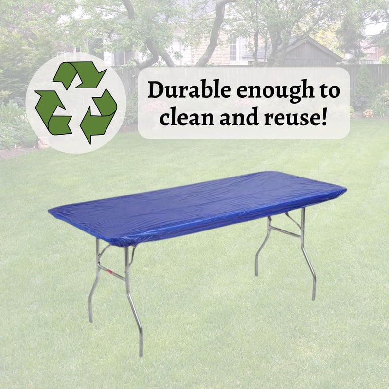 Kwik-Covers 8' Rectangle Plastic Table Covers 30" x 96", Bundle of 5 (Royal Blue) - Image 5